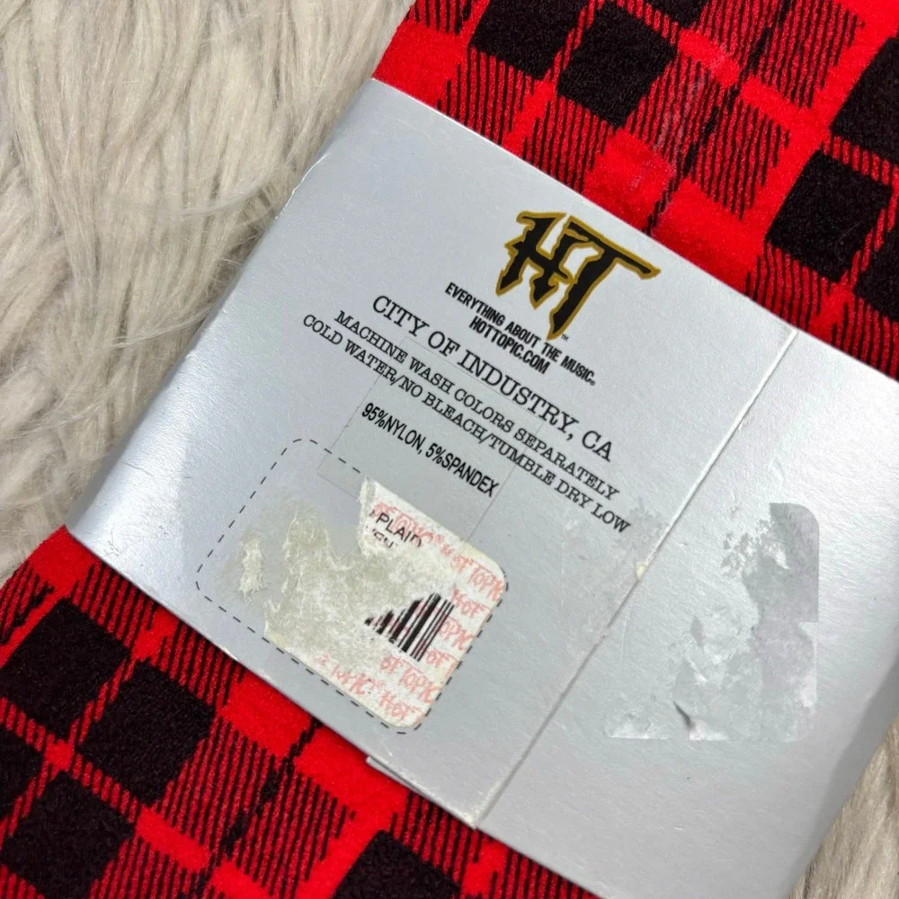 Vintage Y2K Dead Stock NWT Hot Topic Women's 9-11 Red Tartan Plaid Tights Grunge